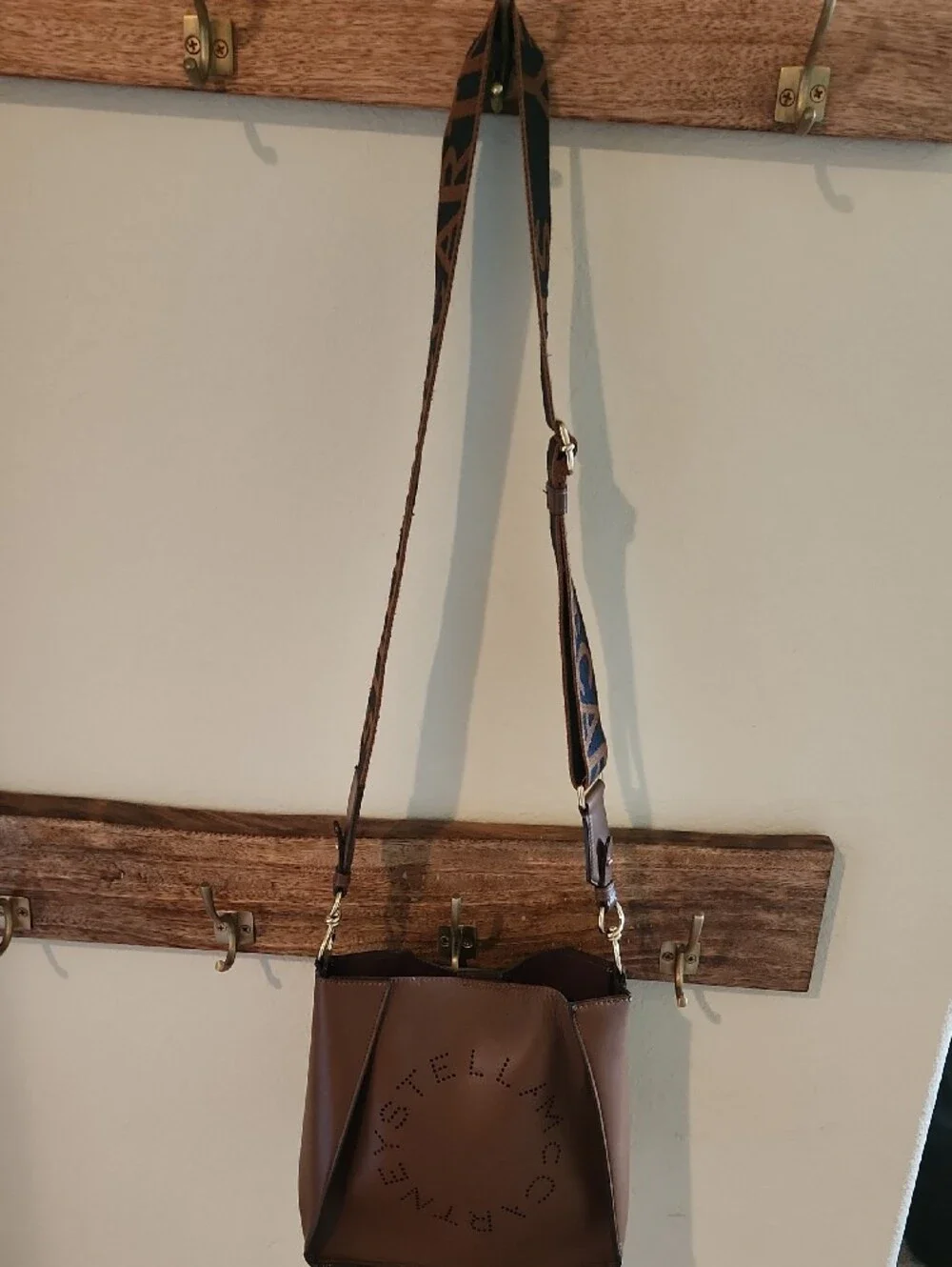 Stella McCartney Mini Brown Perforated Logo Crossbody Bag